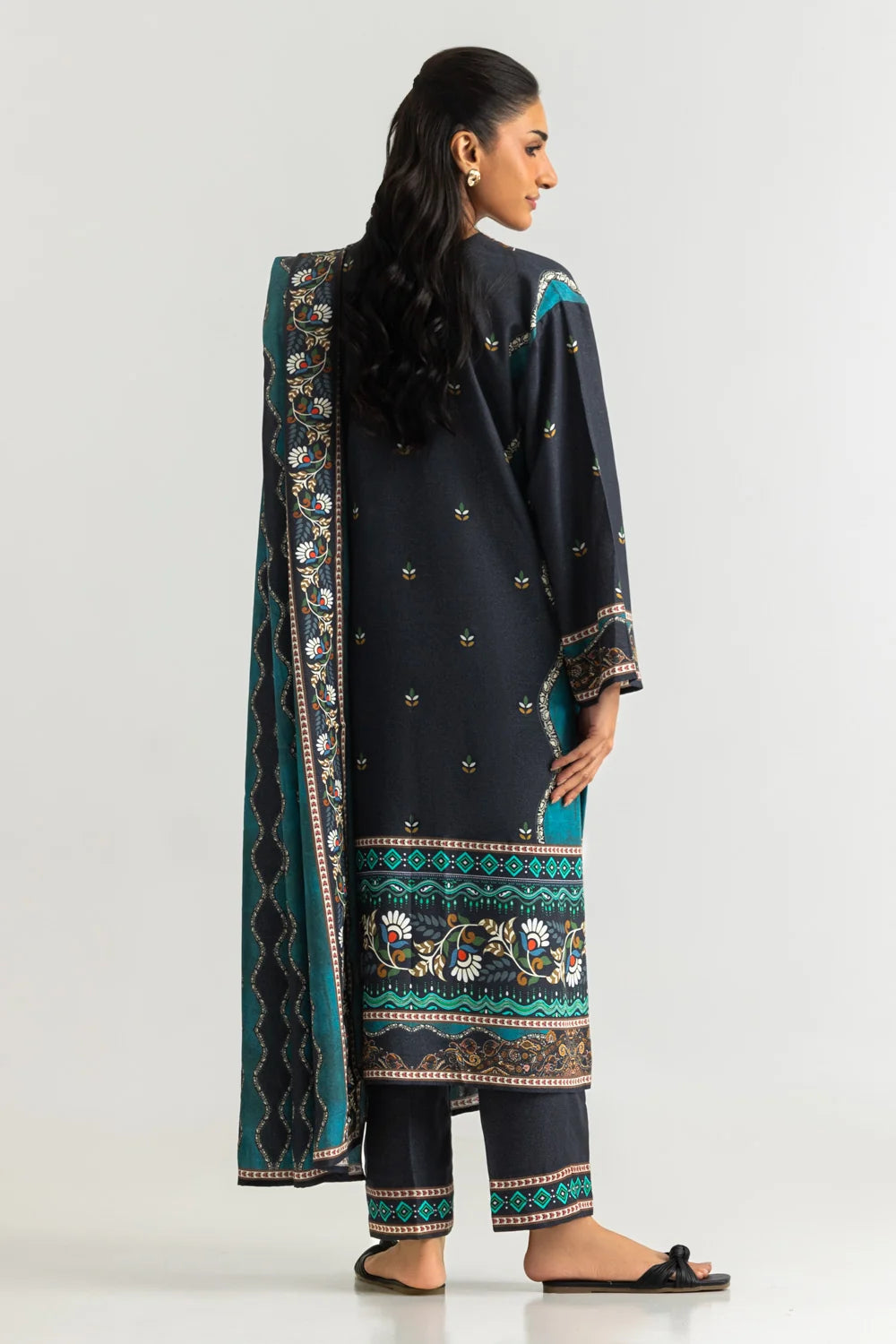 3PC Karandi Printed Suit With Embroidered