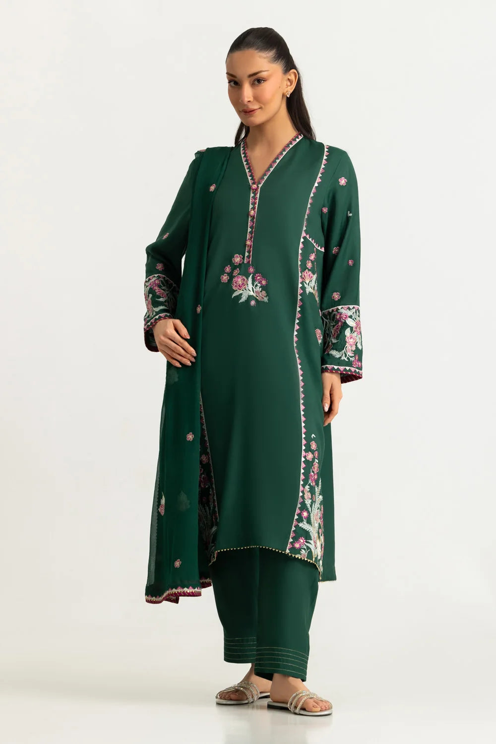 3PC Viscose Rawsilk Embroidered Suit