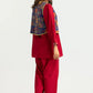 Khaddar Slub Dyed Co-Ord Set With Printed Waistcoat